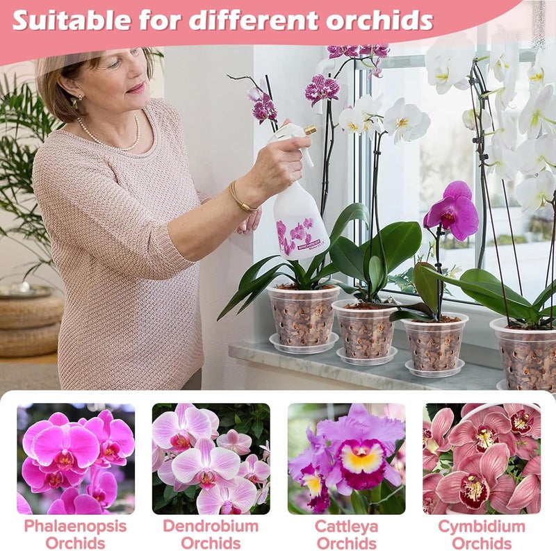 FUIJOL Orchid Pot, 6 Pack 6 Inch Clear Orchid Pots with Holes and Saucers for Repotting, Breathable Slotted Plastic Orchid Planters with Drainage for Root Health Indoor Outdoor (6 Inch) - Image 5